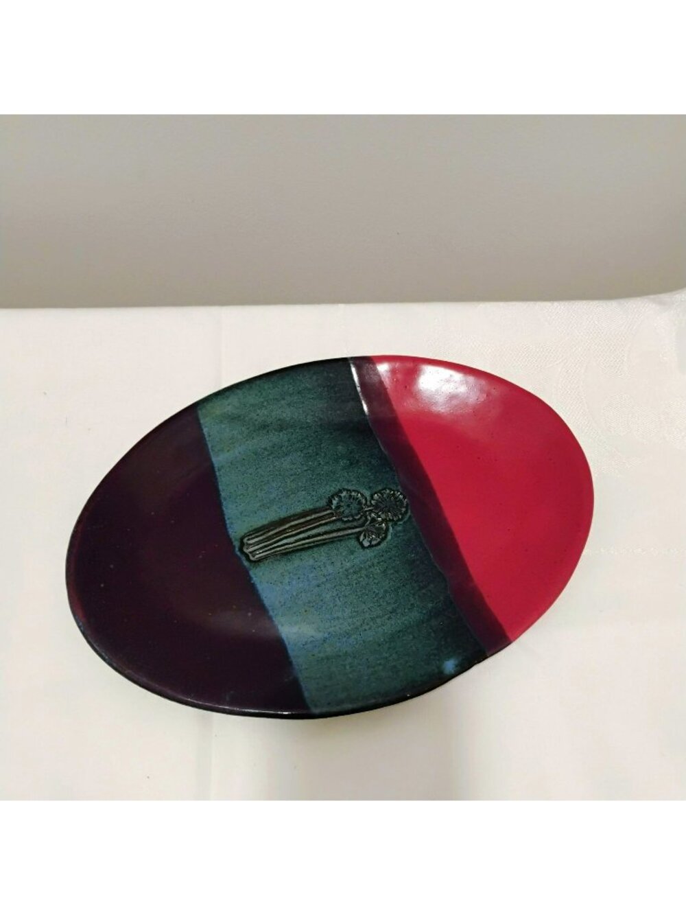 Vintage Mid-Century Modern Studio Art Pottery Celery Dish, Handmade Color Block